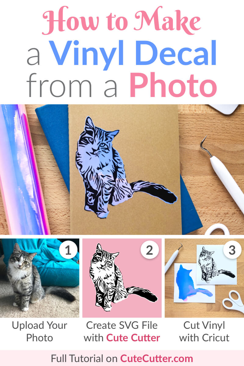 Step-by-step tutorial to make a custom vinyl decal using a photo of your cat (or dog) with your Cricut or Silhouette!