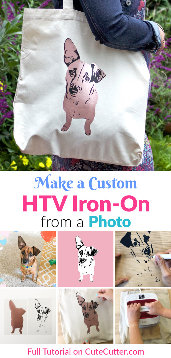 Step-by-step tutorial to make a custom HTV tote bag using a photo of your dog (or cat) with your Cricut or Silhouette!